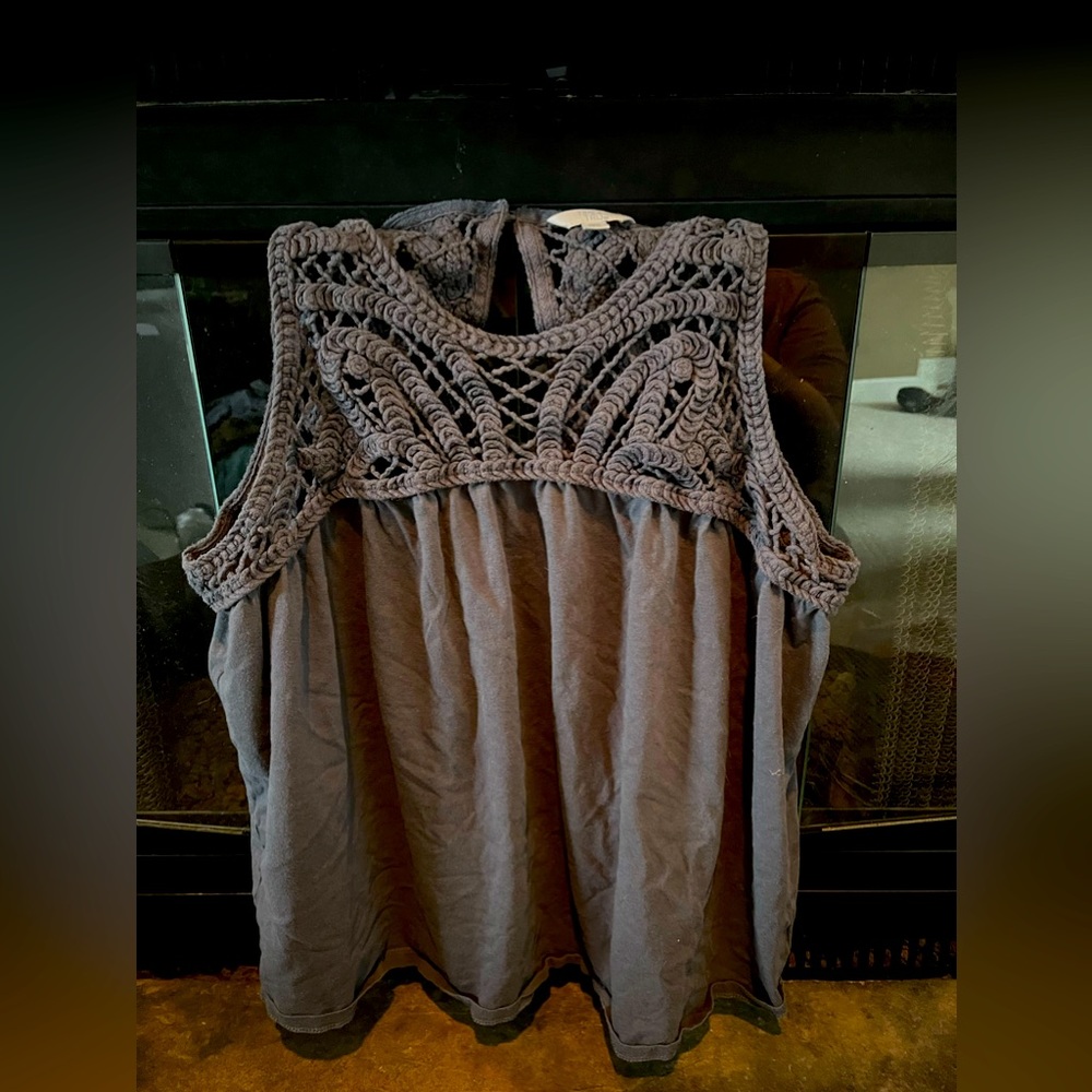 Gray Tank top, Beautiful wide Lace. True to Size
